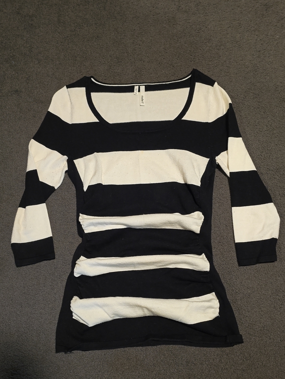 Studio Y Black and White Striped Scoop Neck Long Sleeve Top